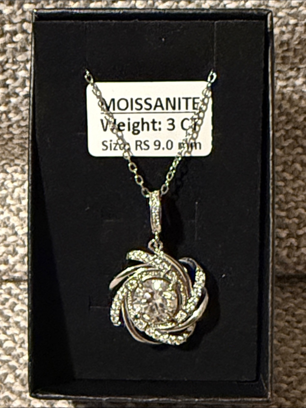 Moissanite Silver-Tone Swirl Pendant Necklace 925 chain